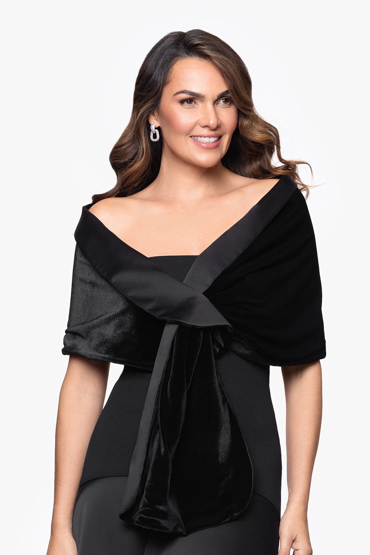 XSCAPE "Rosemary" Velvet and Satin Pull Through Shawl Wrap