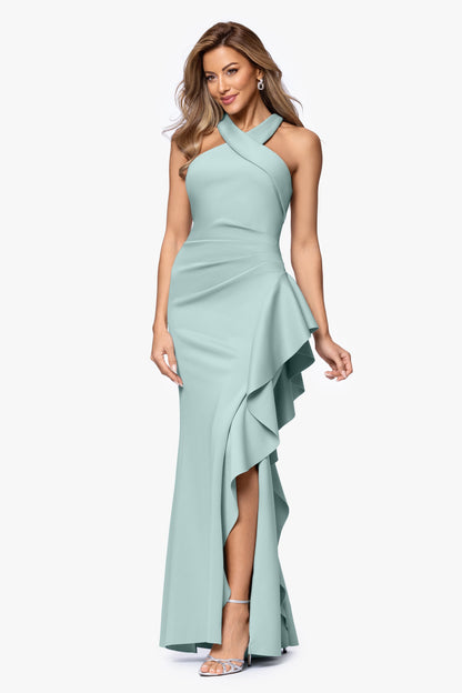 XSCAPE "Gigi" Techno Scuba Cross Neck Dress