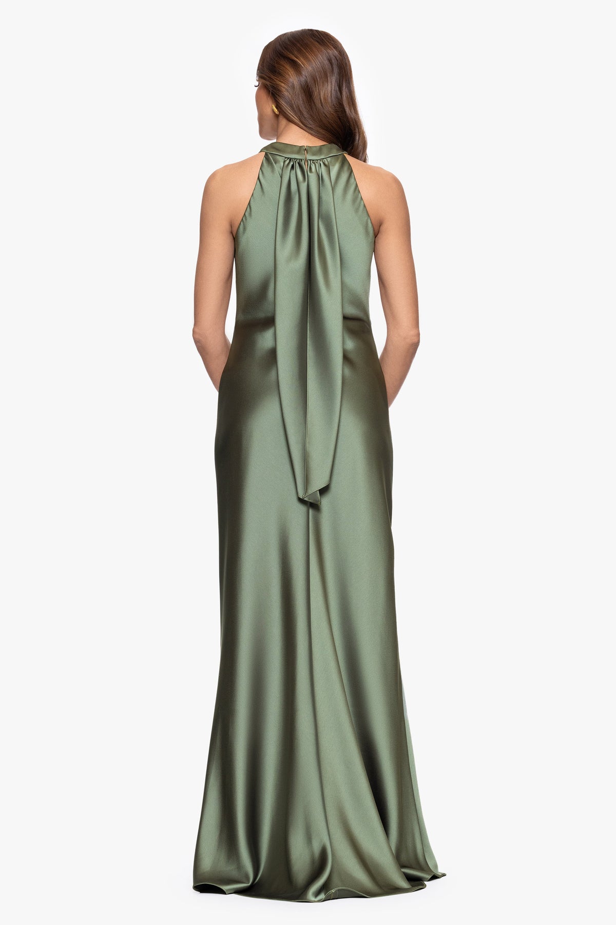 XSCAPE "Francesca" Satin Halter Tie Neck Dress