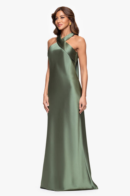 XSCAPE "Francesca" Satin Halter Tie Neck Dress