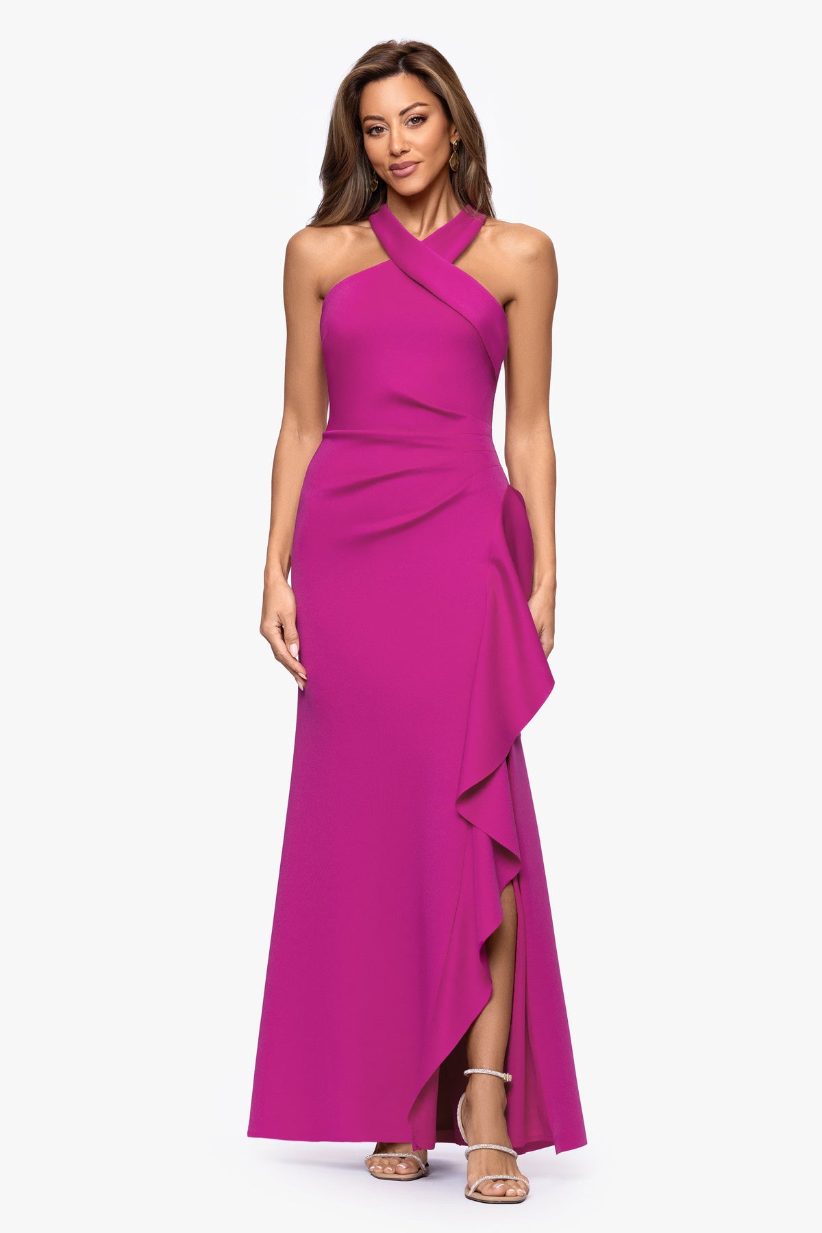 XSCAPE "Gigi" Techno Scuba Cross Neck Dress