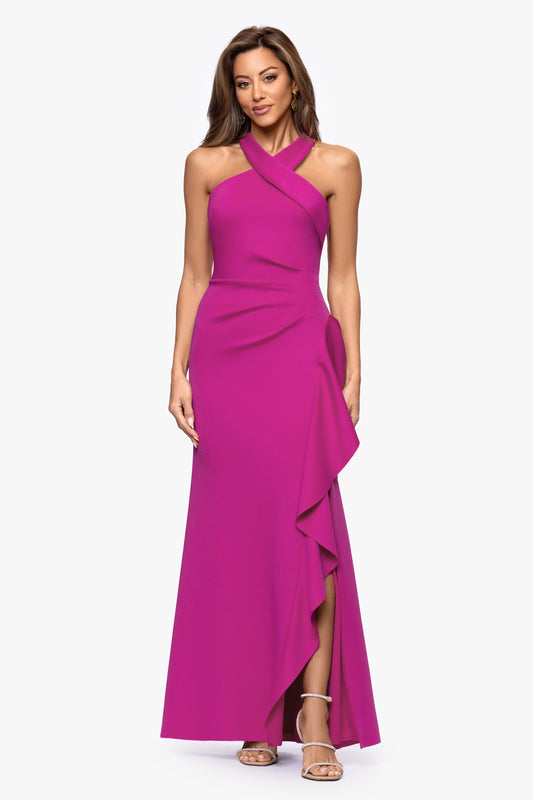 XSCAPE "Gigi" Techno Scuba Cross Neck Dress