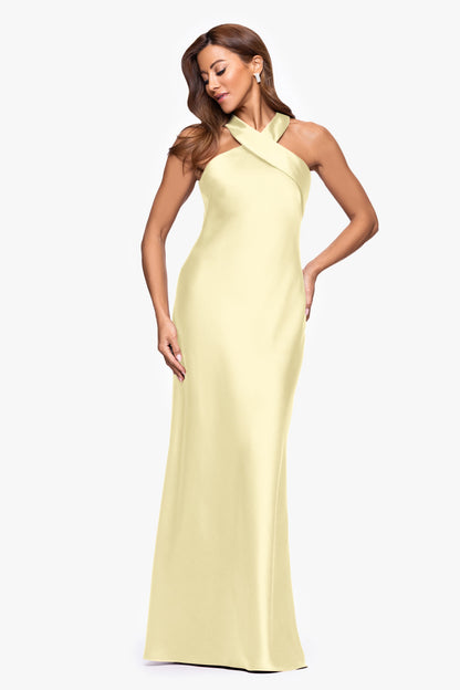 XSCAPE "Francesca" Satin Halter Tie Neck Dress