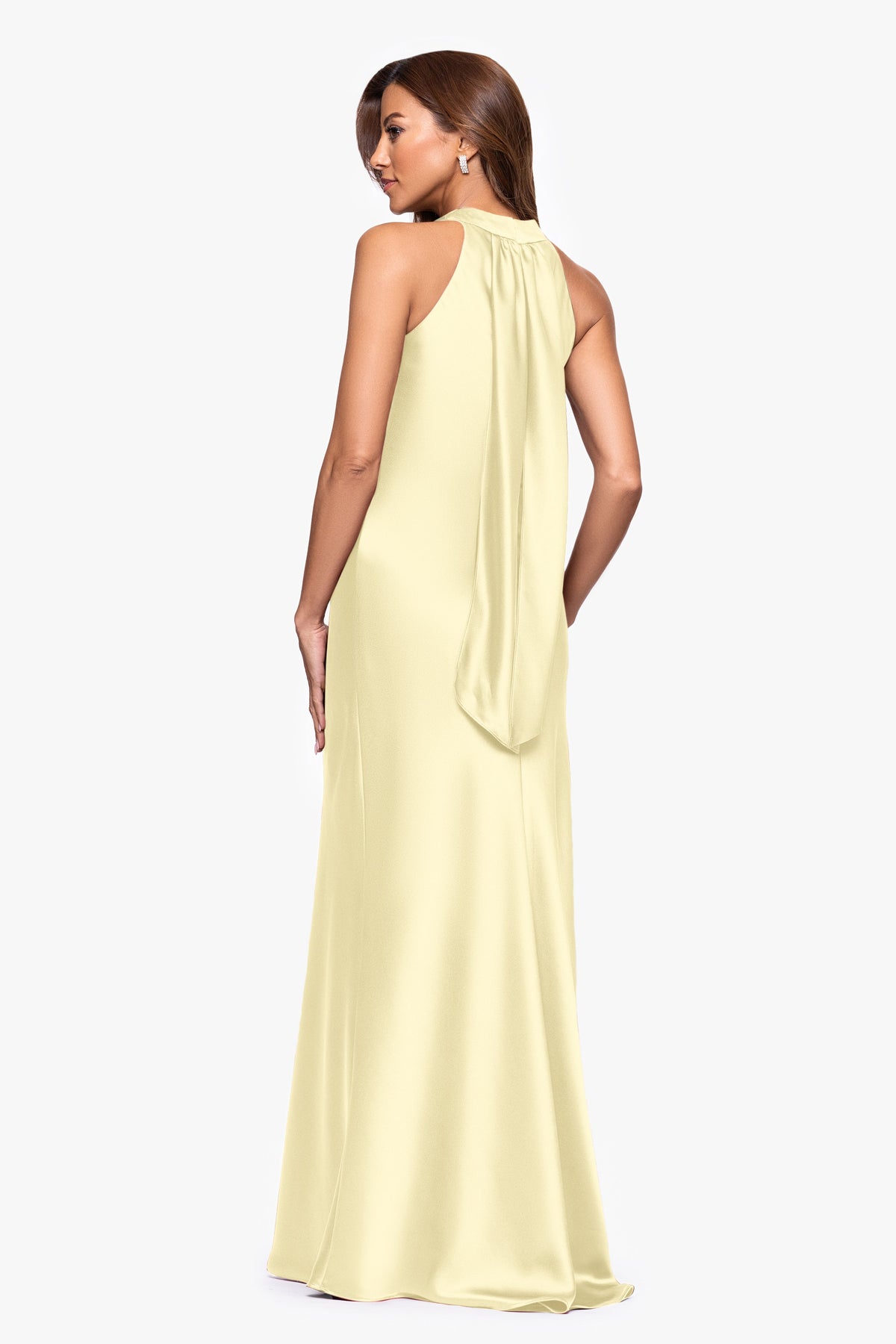 XSCAPE "Francesca" Satin Halter Tie Neck Dress