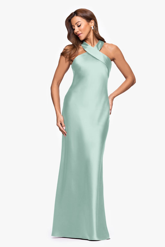 XSCAPE "Francesca" Satin Halter Tie Neck Dress