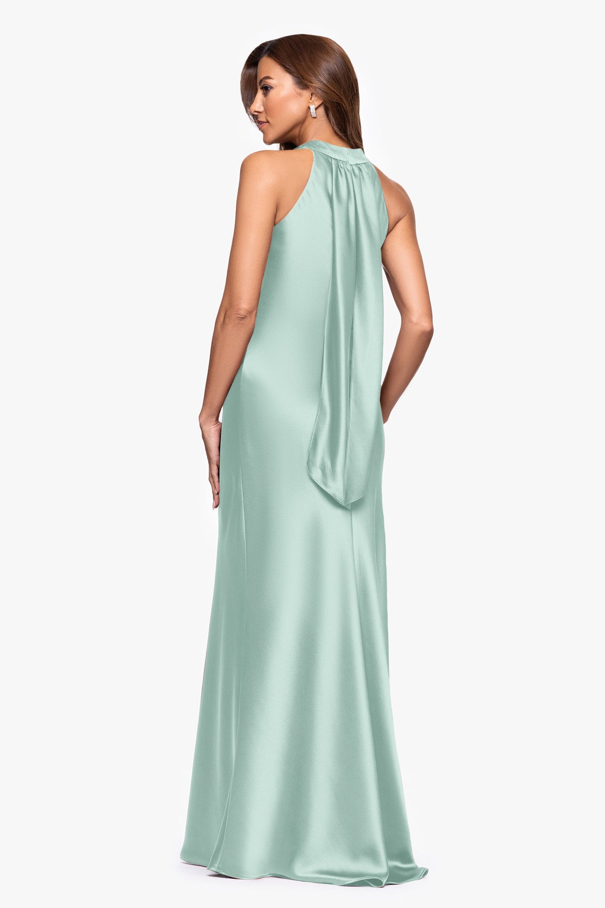 XSCAPE "Francesca" Satin Halter Tie Neck Dress