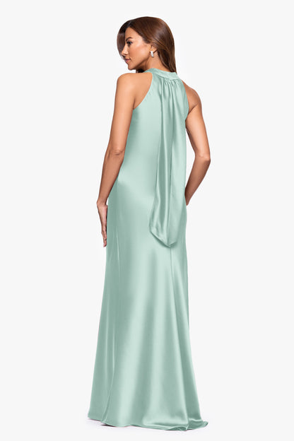 XSCAPE "Francesca" Satin Halter Tie Neck Dress