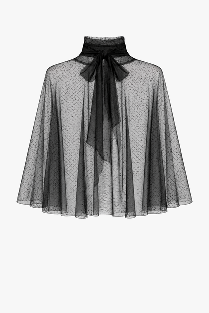 XSCAPE "Sonia" Mesh High Neck Tieback Capelet