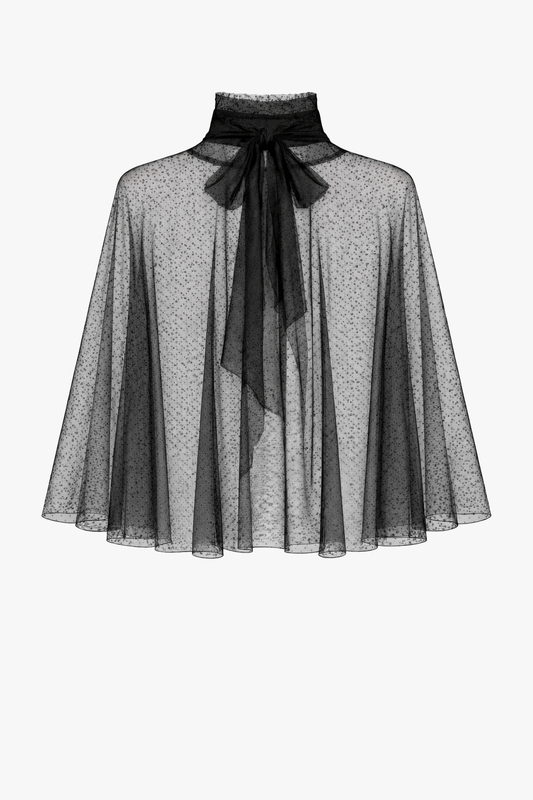 XSCAPE "Sonia" Mesh High Neck Tieback Capelet