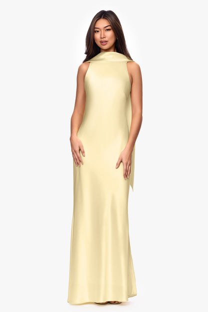 XSCAPE "Mackenzie" Satin Back Sash Dress