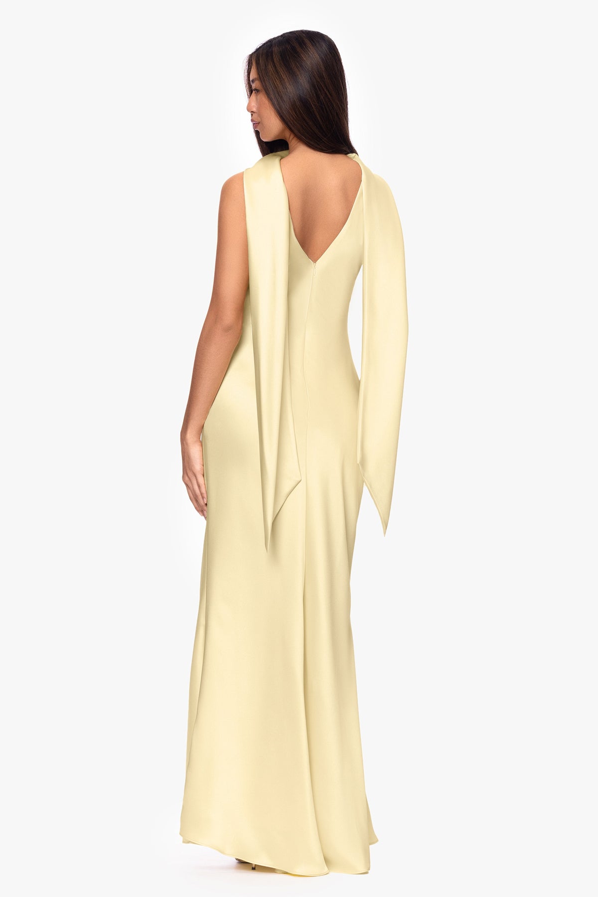 XSCAPE "Mackenzie" Satin Back Sash Dress