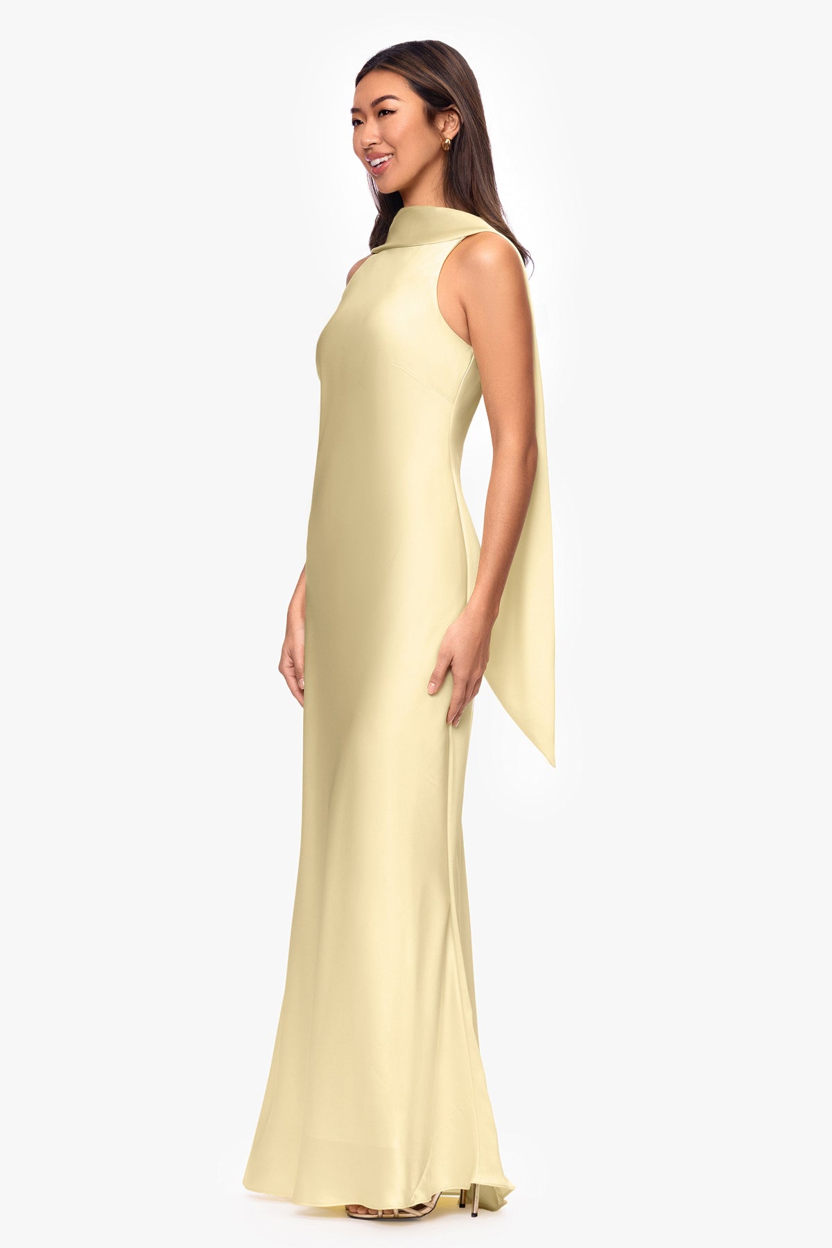 XSCAPE "Mackenzie" Satin Back Sash Dress