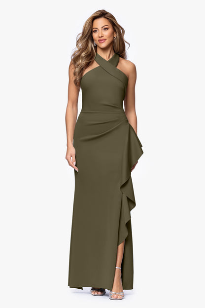 XSCAPE "Gigi" Techno Scuba Cross Neck Dress