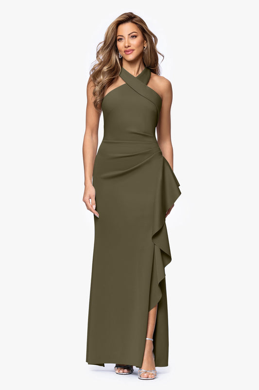 XSCAPE "Gigi" Techno Scuba Cross Neck Dress