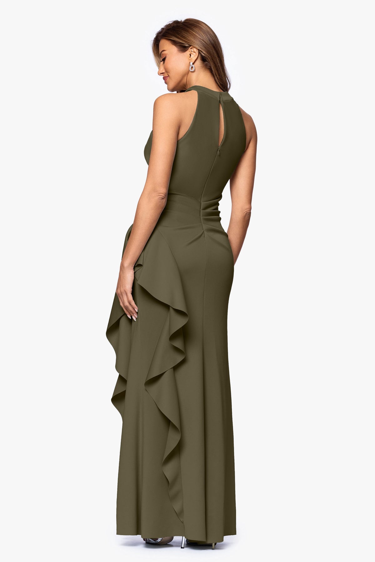 XSCAPE "Gigi" Techno Scuba Cross Neck Dress