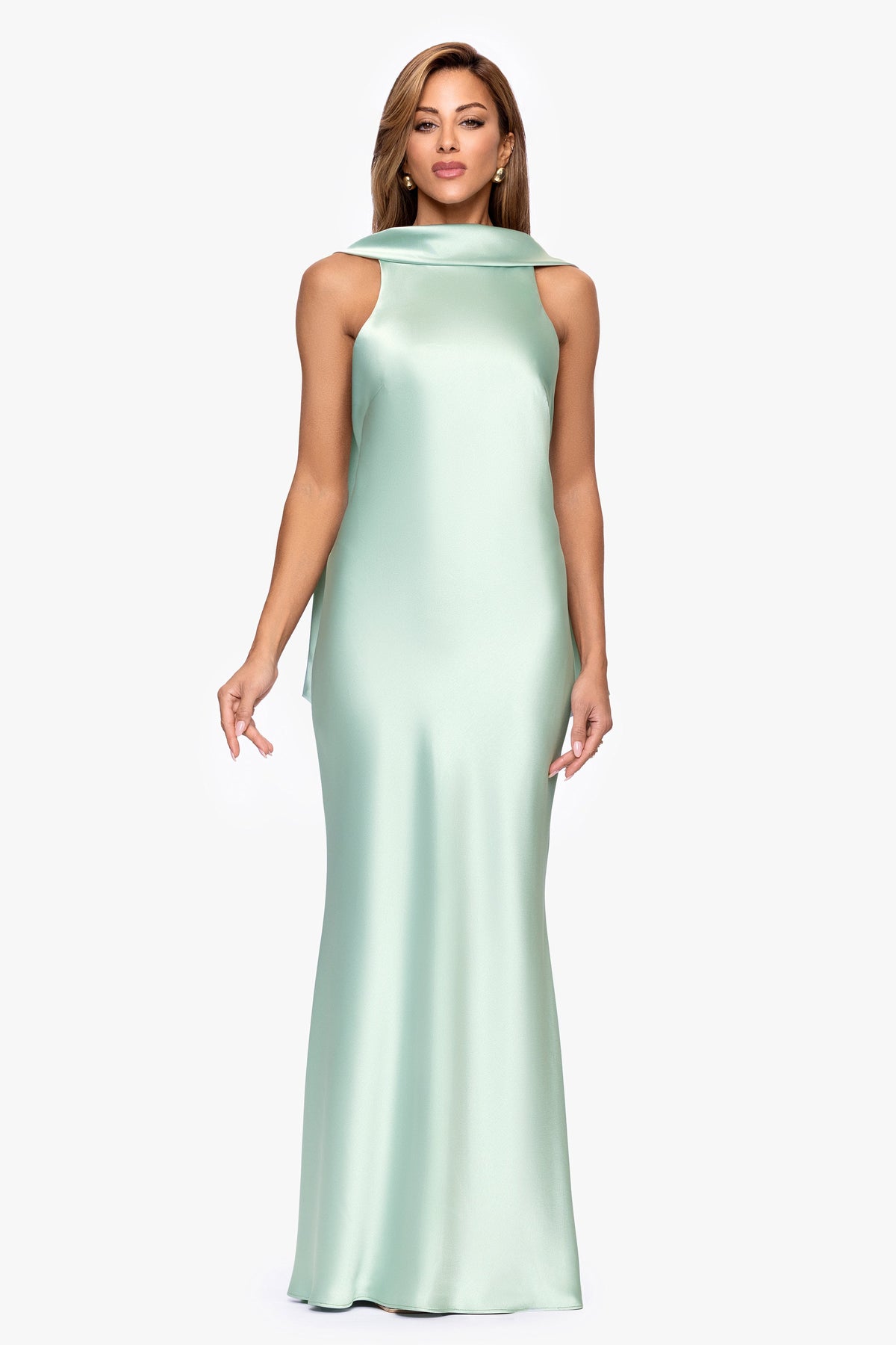 XSCAPE "Mackenzie" Satin Back Sash Dress