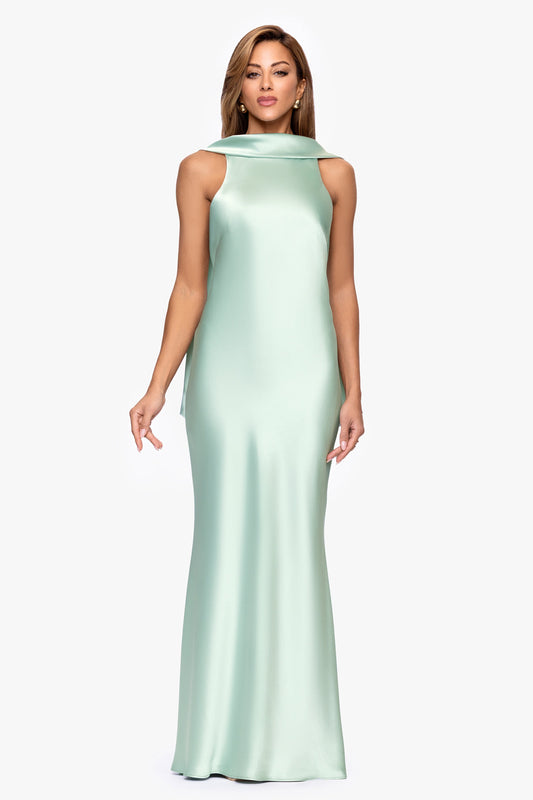 XSCAPE "Mackenzie" Satin Back Sash Dress