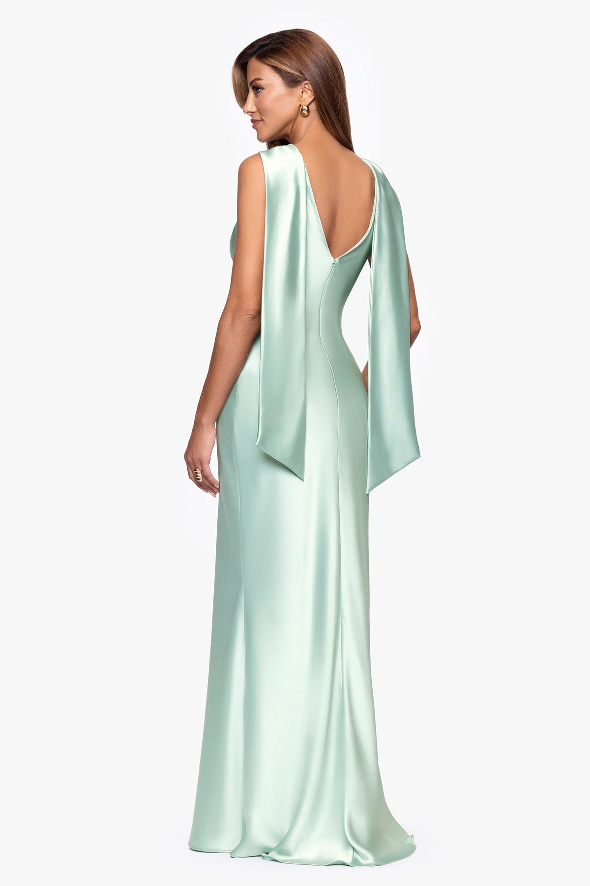 XSCAPE "Mackenzie" Satin Back Sash Dress