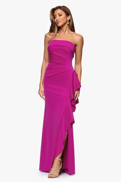 XSCAPE Petite "Jacqueline" Techno Scuba Strapless Ruffle Dress