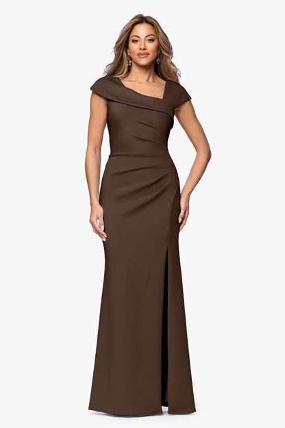 XSCAPE Petite "Lenore" Techno Scuba Asymmetrical Neckline Dress