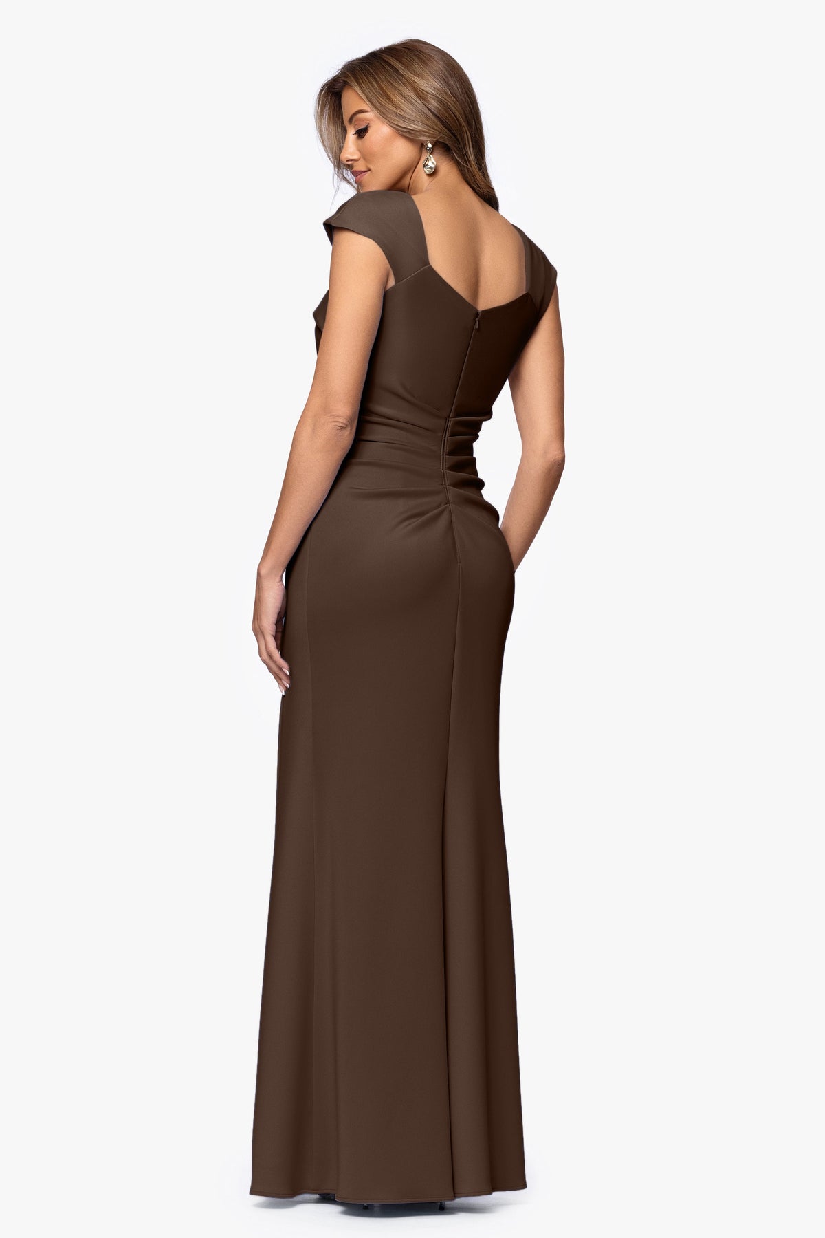 XSCAPE Petite "Lenore" Techno Scuba Asymmetrical Neckline Dress