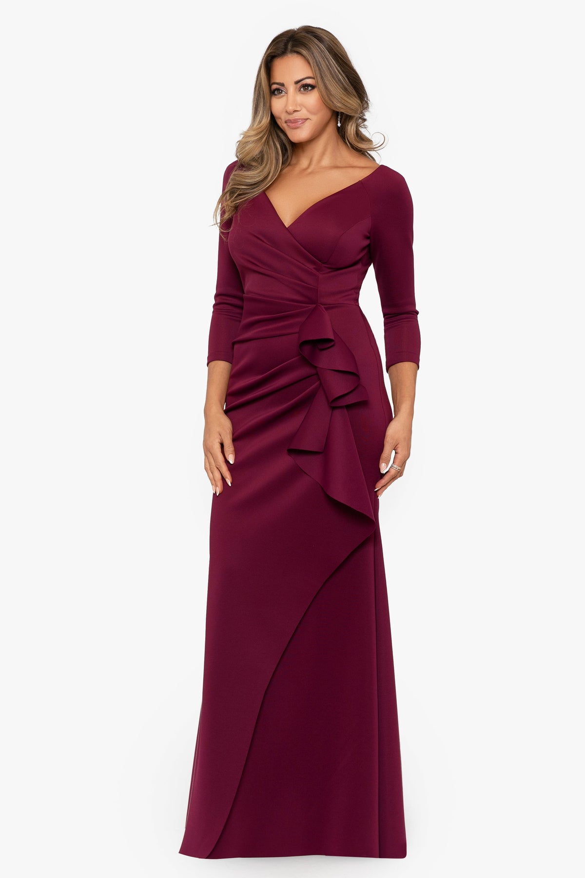 XSCAPE "Lexi" Scuba Crepe Long Sleeve Dress