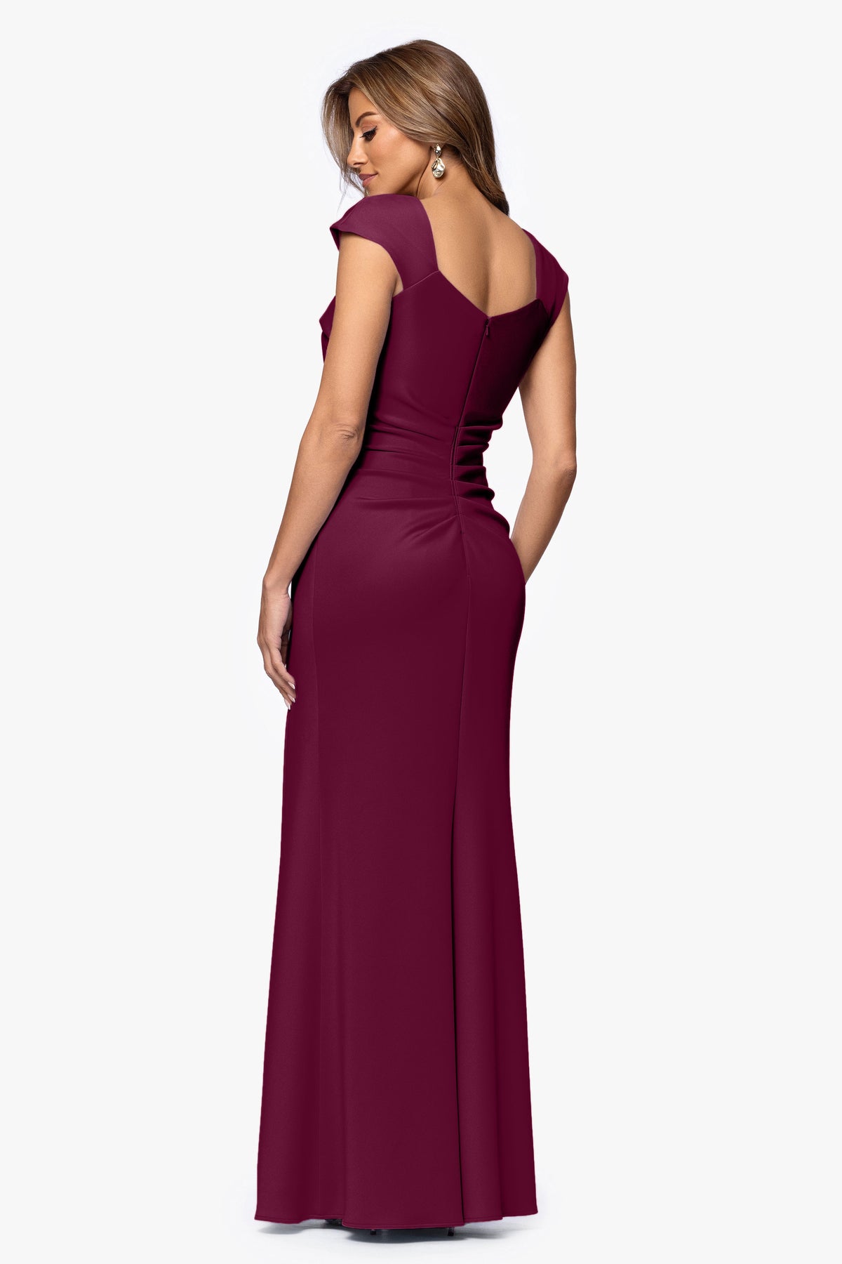 XSCAPE "Lenore" Techno Scuba Asymmetrical Neckline Dress