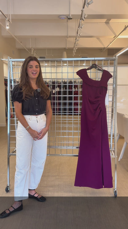 XSCAPE "Lenore" Techno Scuba Asymmetrical Neckline Dress