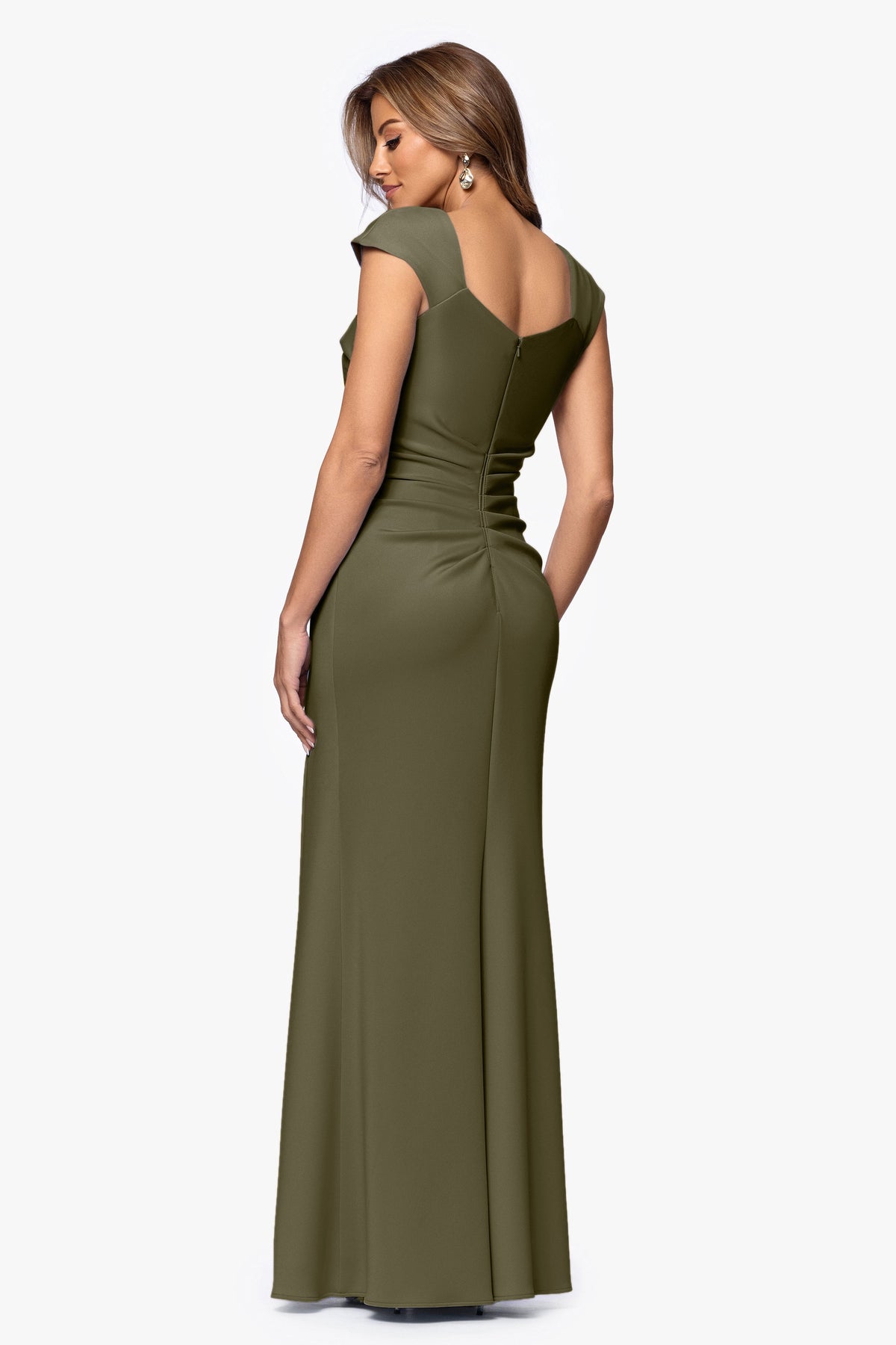 XSCAPE "Lenore" Techno Scuba Asymmetrical Neckline Dress