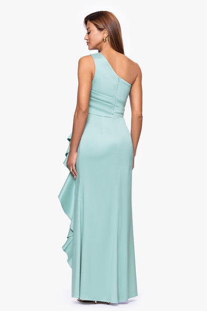 XSCAPE Petite "Nikki" Mikado One Shoulder Ruffle Dress