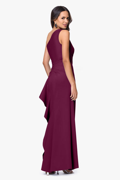 XSCAPE Petite "Flo" Techno Scuba One Shoulder Ruffle Dress