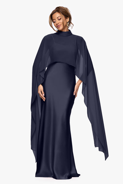 XSCAPE "Laura" Satin Dress With Removable Chiffon Shawl Dress