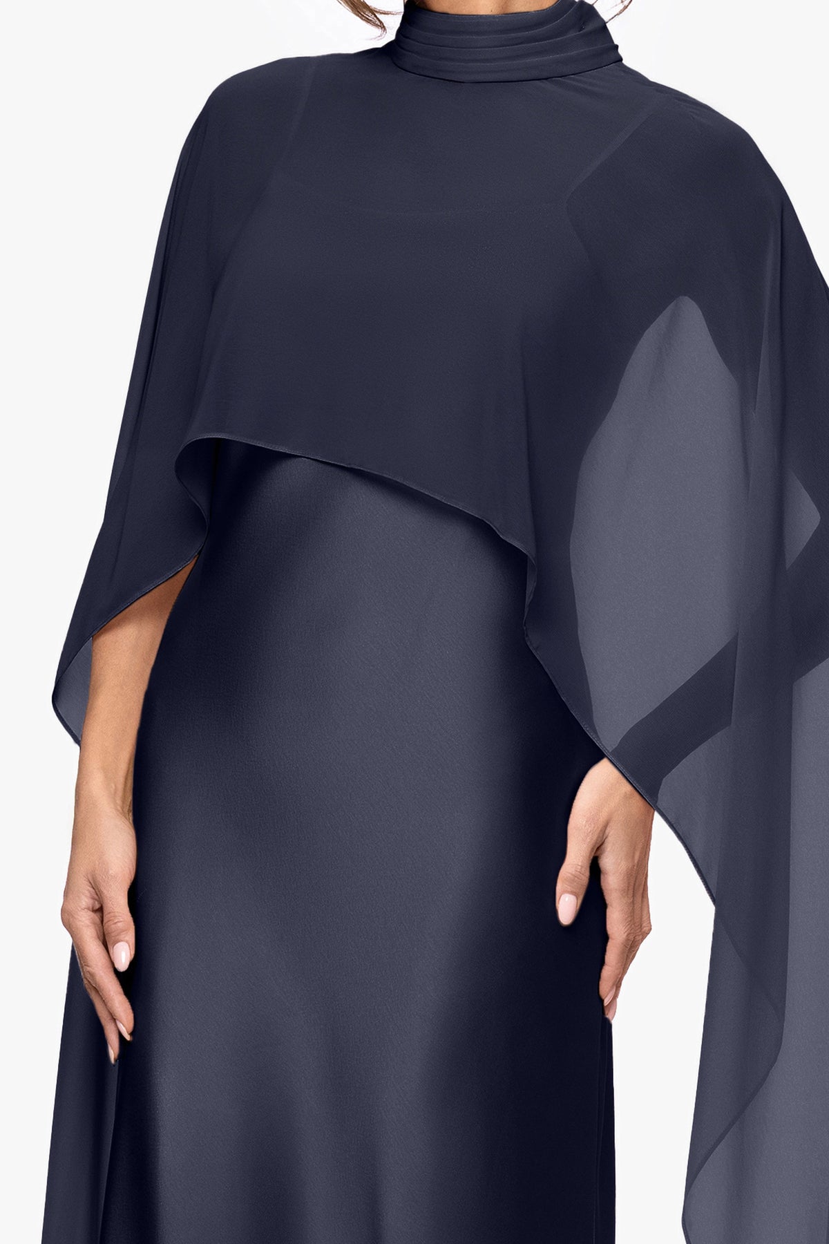 XSCAPE "Laura" Satin Dress With Removable Chiffon Shawl Dress