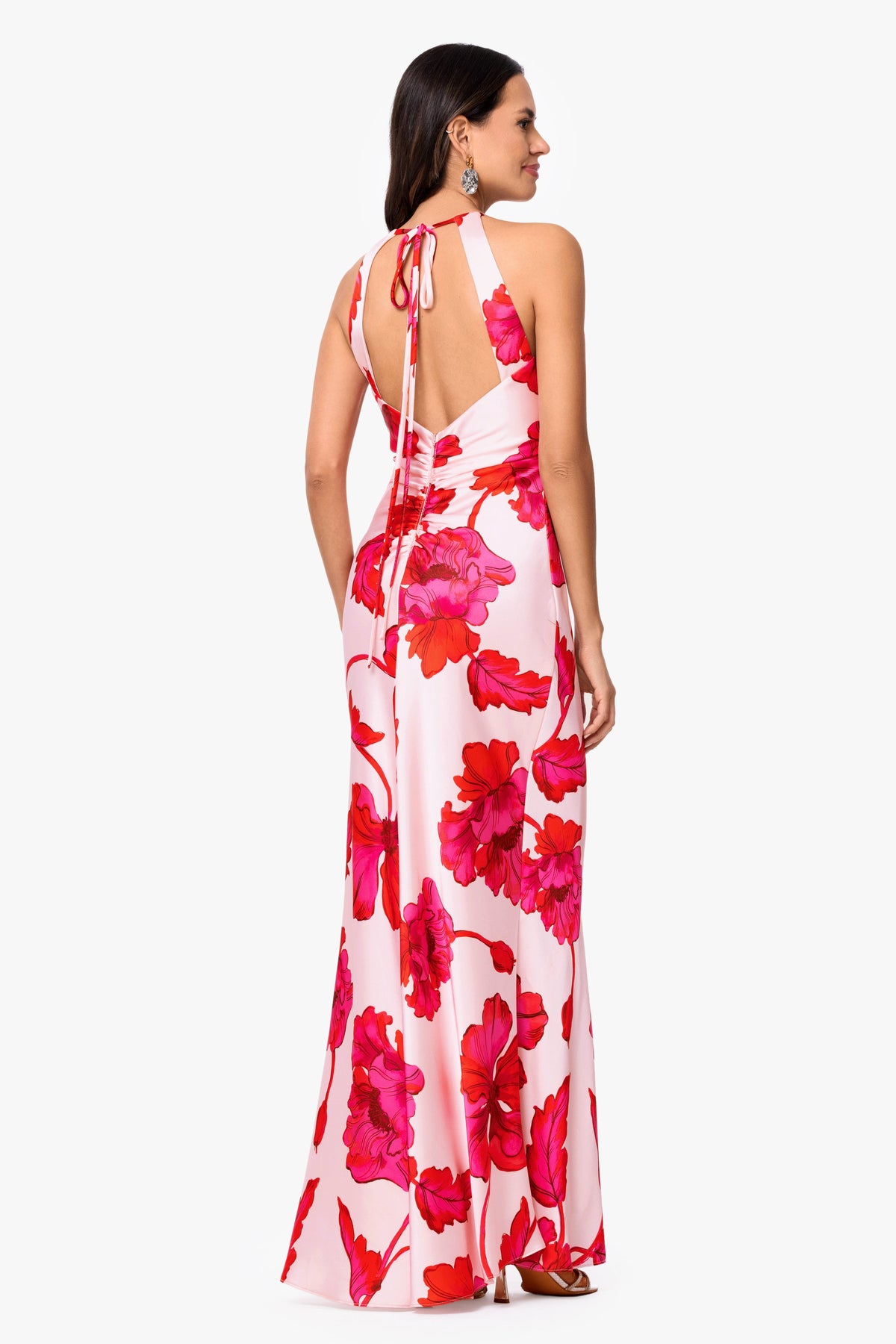 XSCAPE "Sienna" Printed Satin Tie Neck Dress