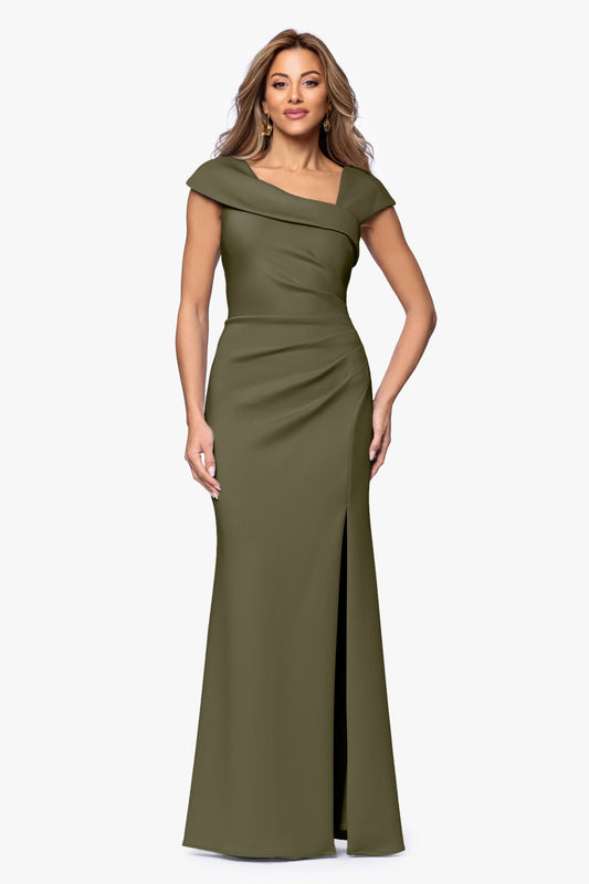 XSCAPE Petite "Lenore" Techno Scuba Asymmetrical Neckline Dress