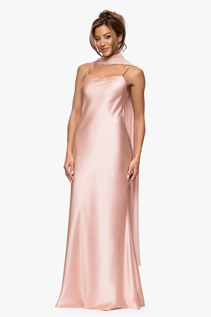 XSCAPE "Laura" Satin Dress With Removable Chiffon Shawl