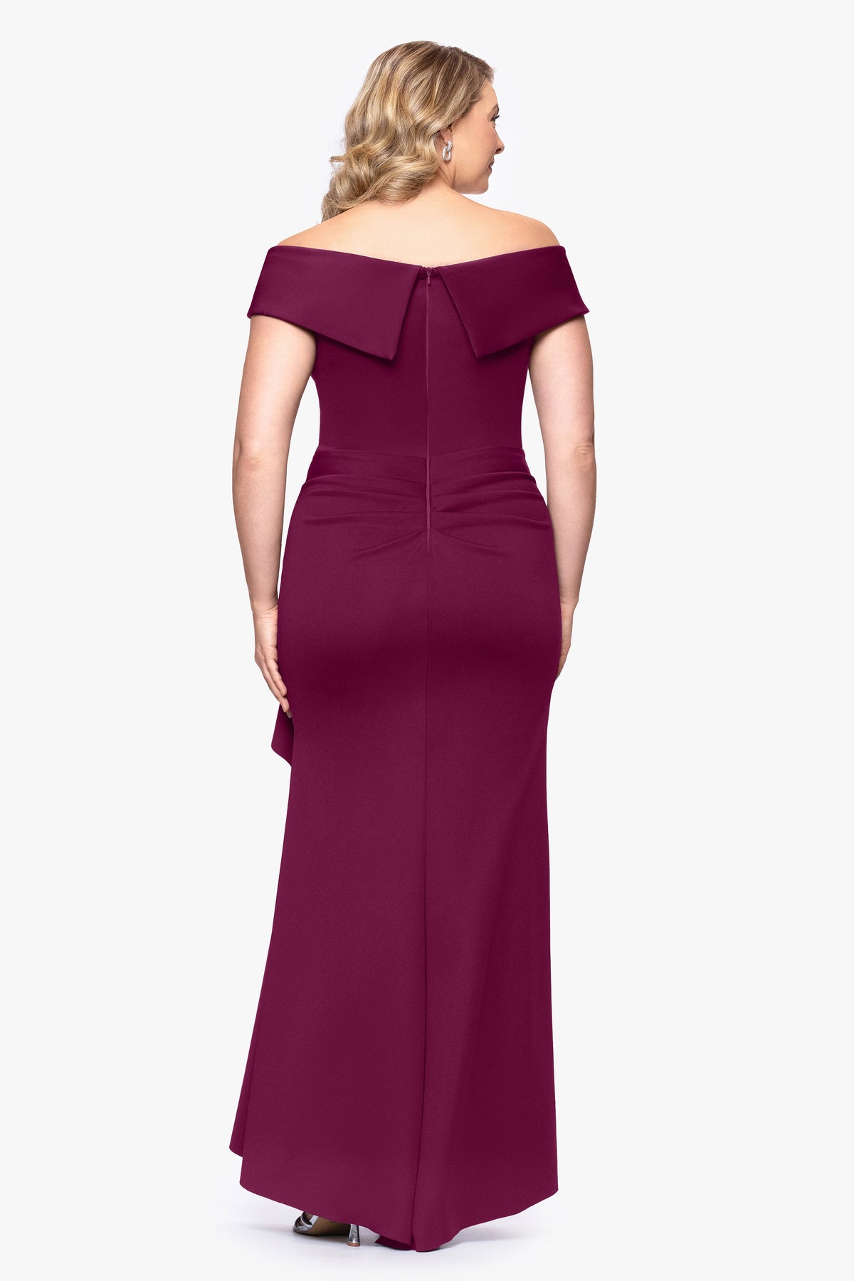 XSCAPE Plus "Patti" Techno Scuba Off The Shoulder Dress