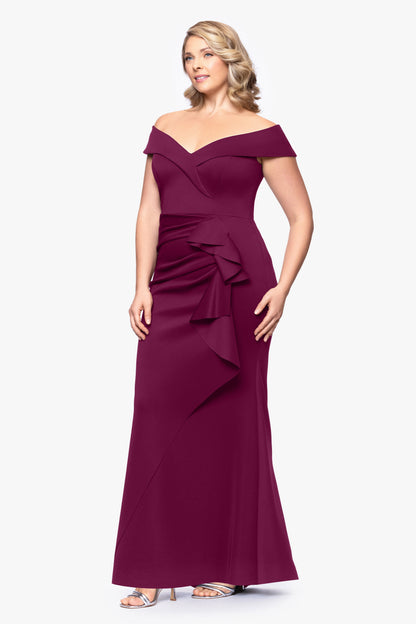 XSCAPE Plus "Patti" Techno Scuba Off The Shoulder Dress