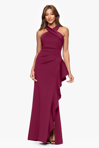 XSCAPE Petite "Gigi" Techno Scuba Cross Neck Dress
