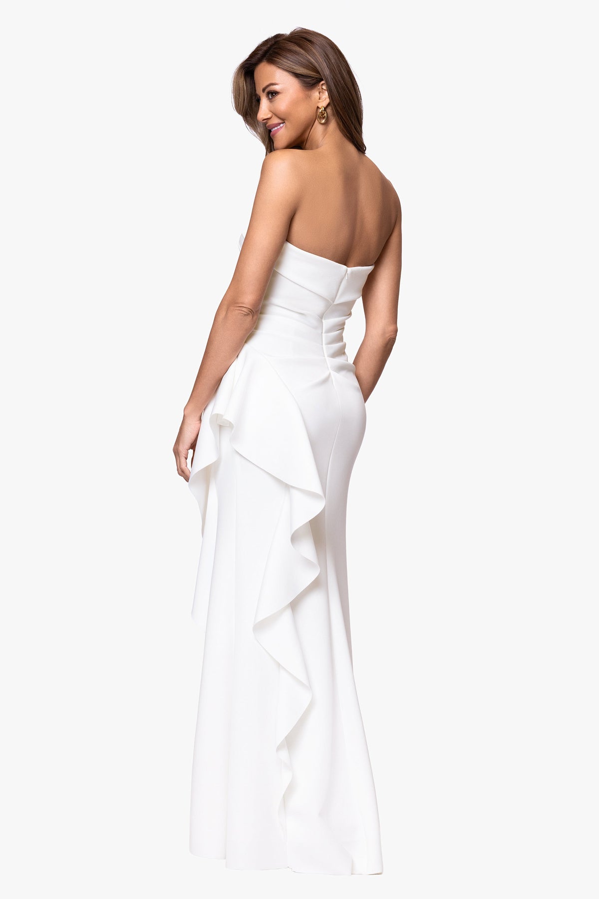 XSCAPE "Jacqueline" Techno Scuba Strapless Ruffle Dress
