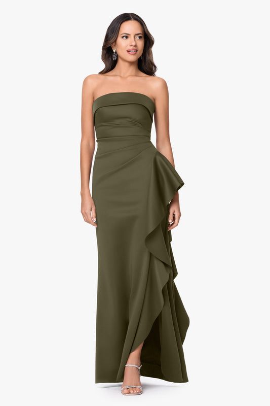 XSCAPE "Jacqueline" Techno Scuba Strapless Ruffle Dress