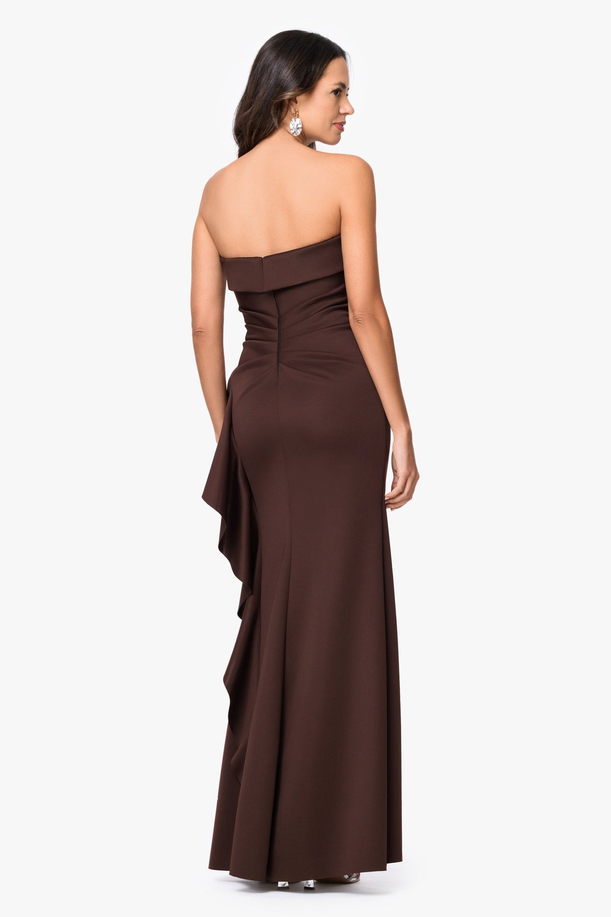 XSCAPE Petite "Jacqueline" Techno Scuba Strapless Ruffle Dress