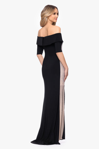 XSCAPE "Alice" Jersey Knit Off The Shoulder Caviar Dress
