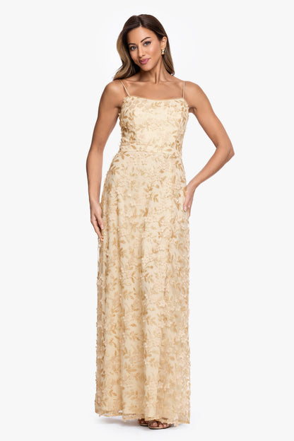 XSCAPE "Natalie" Flower Embellished Spaghetti Strap Gown