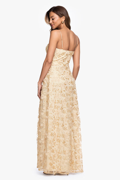 XSCAPE "Natalie" Flower Embellished Spaghetti Strap Gown