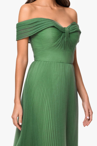 XSCAPE "Cora" Organza Pleated Off The Shoulder Dress