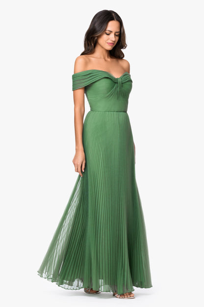 XSCAPE "Cora" Organza Pleated Off The Shoulder Dress