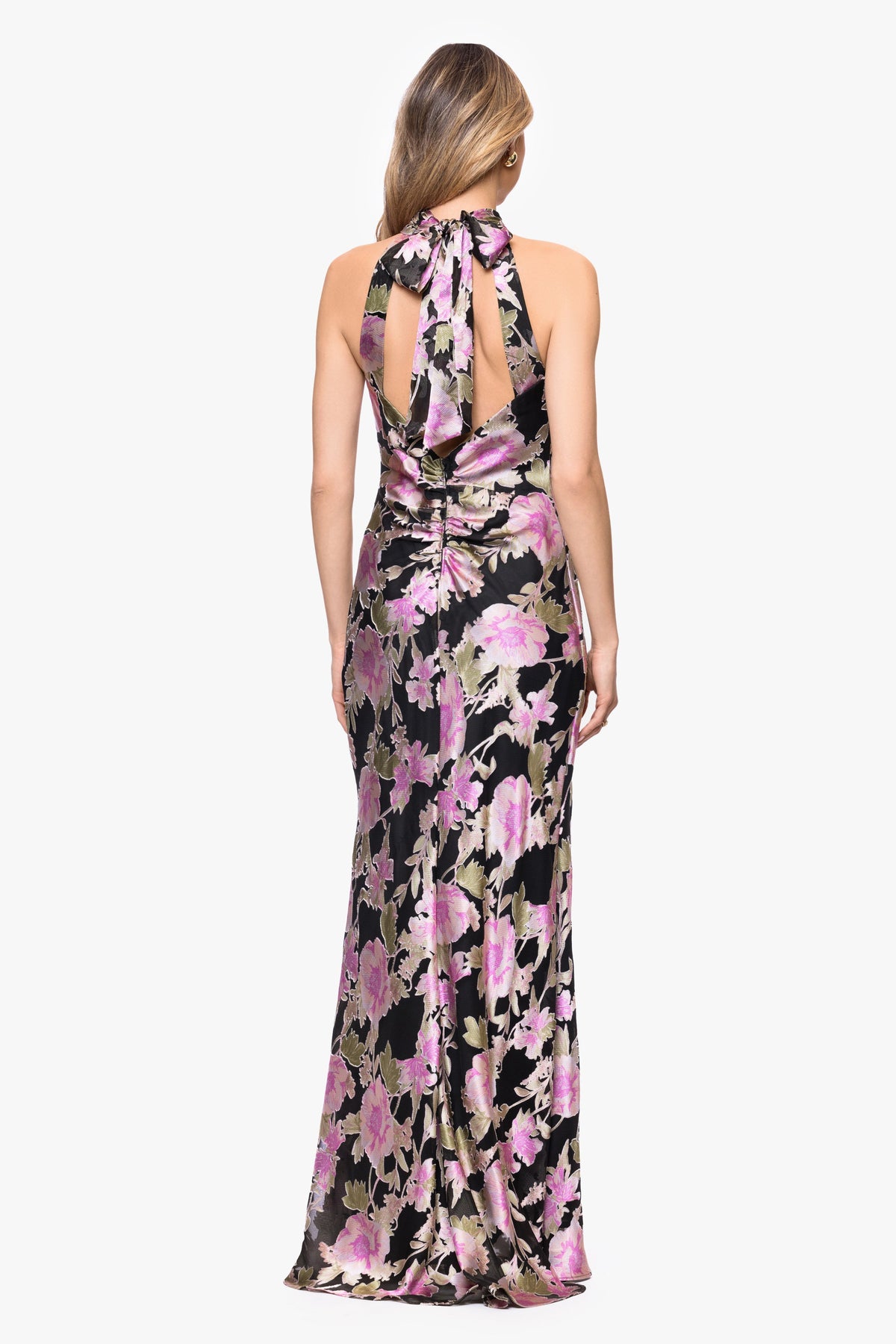 XSCAPE "Elliot" Burnout Chiffon Halter Tie Dress