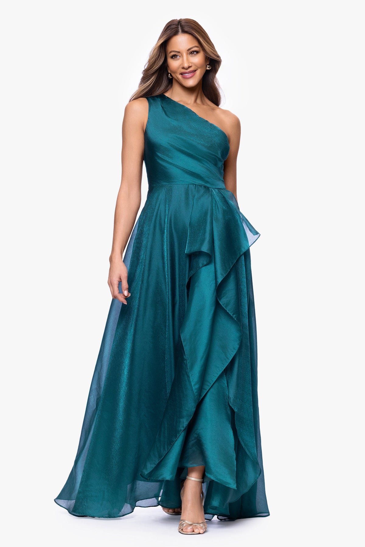 XSCAPE "Samantha" Organza One Shoulder Ruffle Dress