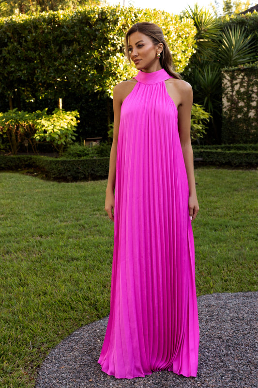 XSCAPE "Klaudine" Satin Mock Neck Dress